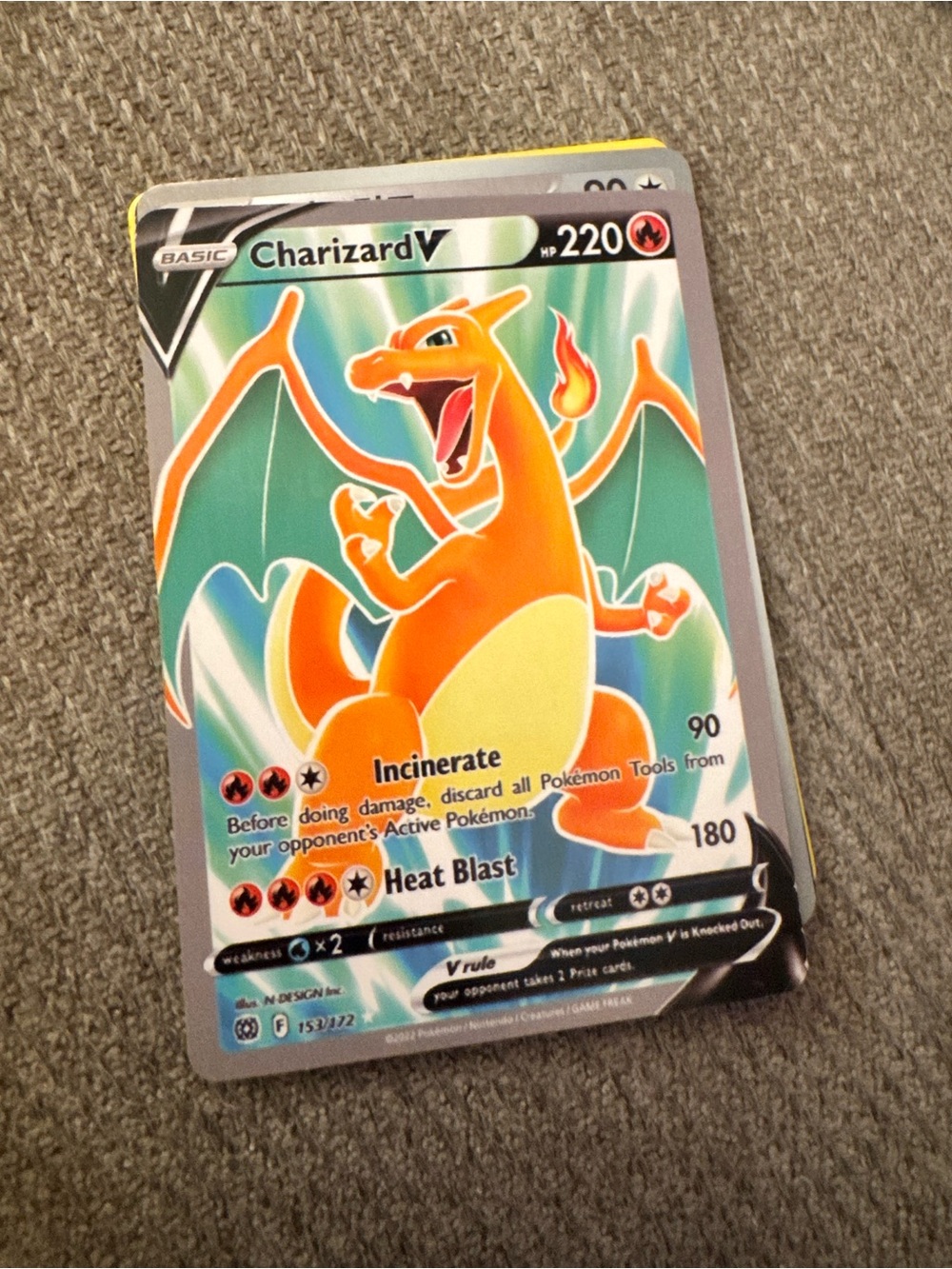 Pokemon Charizard V Orange and Green Holo Trading Card